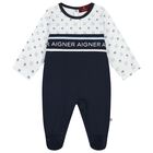 Baby Boys White & Navy Blue Logo Babygrow, 1, hi-res