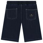 Boys Blue Logo Denim Shorts, 1, hi-res
