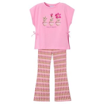 Girls Pink Flower Leggings Set