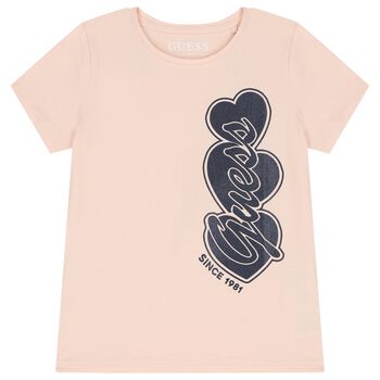 Girls Pink Glittery Heart Logo T-Shirt