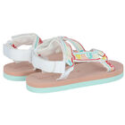Girls White, Beige & Aqua Logo Sandals, 1, hi-res
