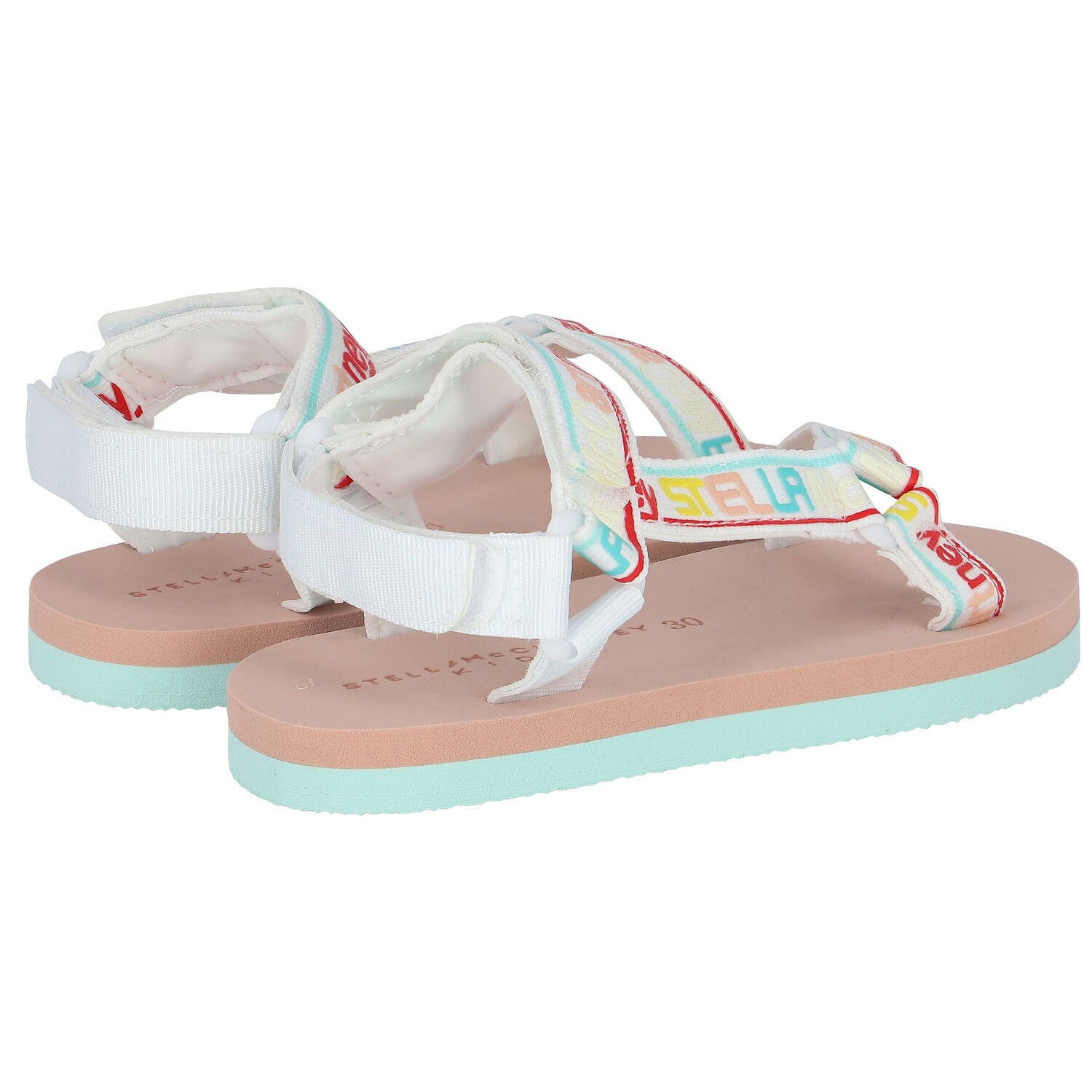 Girls White, Beige & Aqua Logo Sandals, 1, hi-res