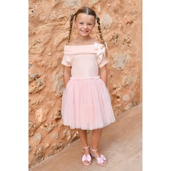 Girls Pink Bow Tulle Dress