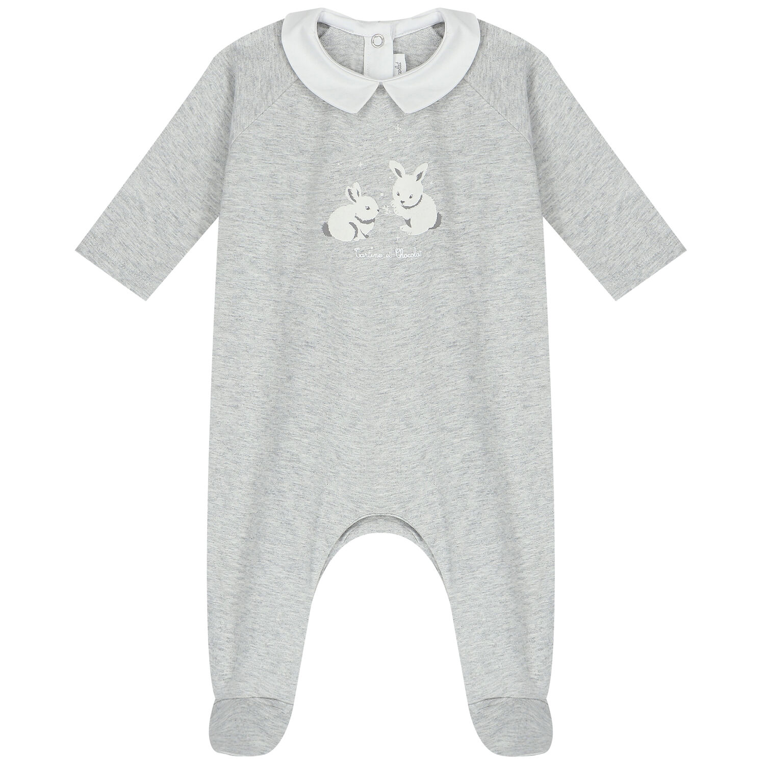 Baby Boys Grey Rabbit & Logo Babygrow, 1, hi-res