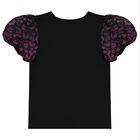 Girls Black Puff Sleeve Top, 1, hi-res