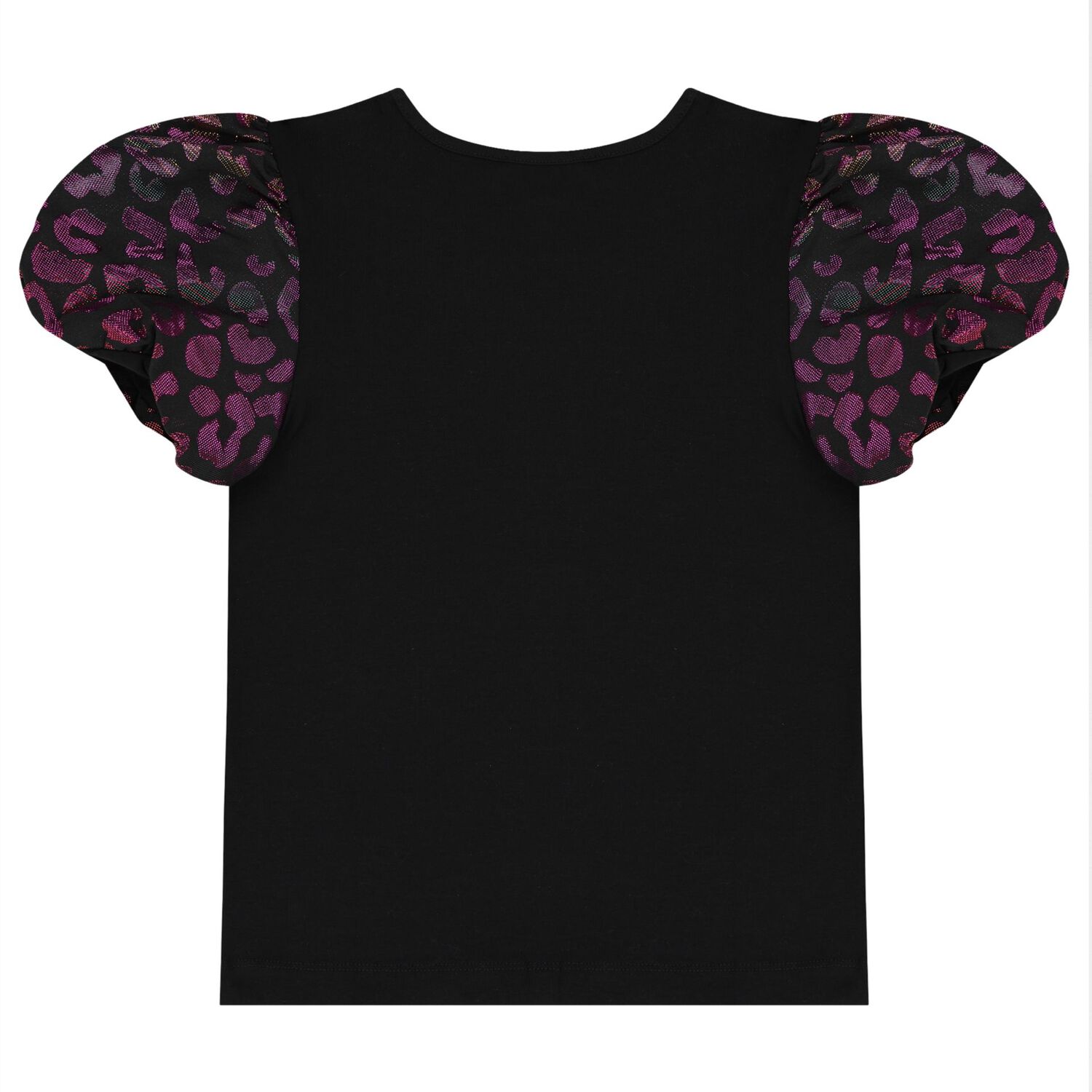 Girls Black Puff Sleeve Top, 1, hi-res