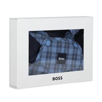 Baby Boys Blue & Navy Blue Dungaree Gift Set
