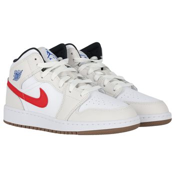 White & Grey Air Jordan 1 Mid Trainers