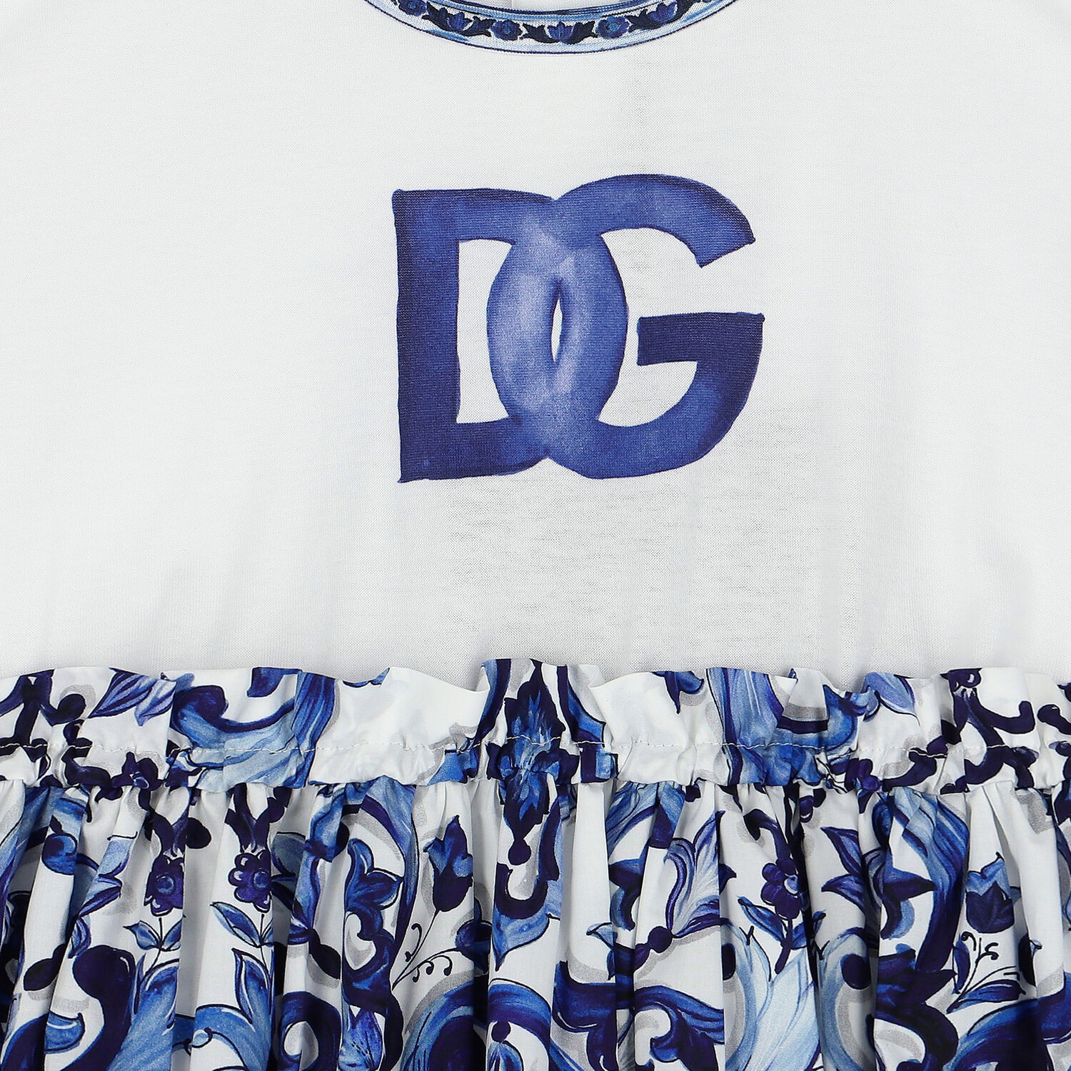 Girls Blue & White Majolica Dress, 1, hi-res