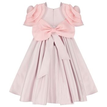 Girls Mirana Pink 3D Rose Sleeve Tulle Dress