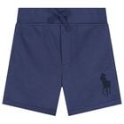 Boys Navy Blue Logo Shorts, 1, hi-res