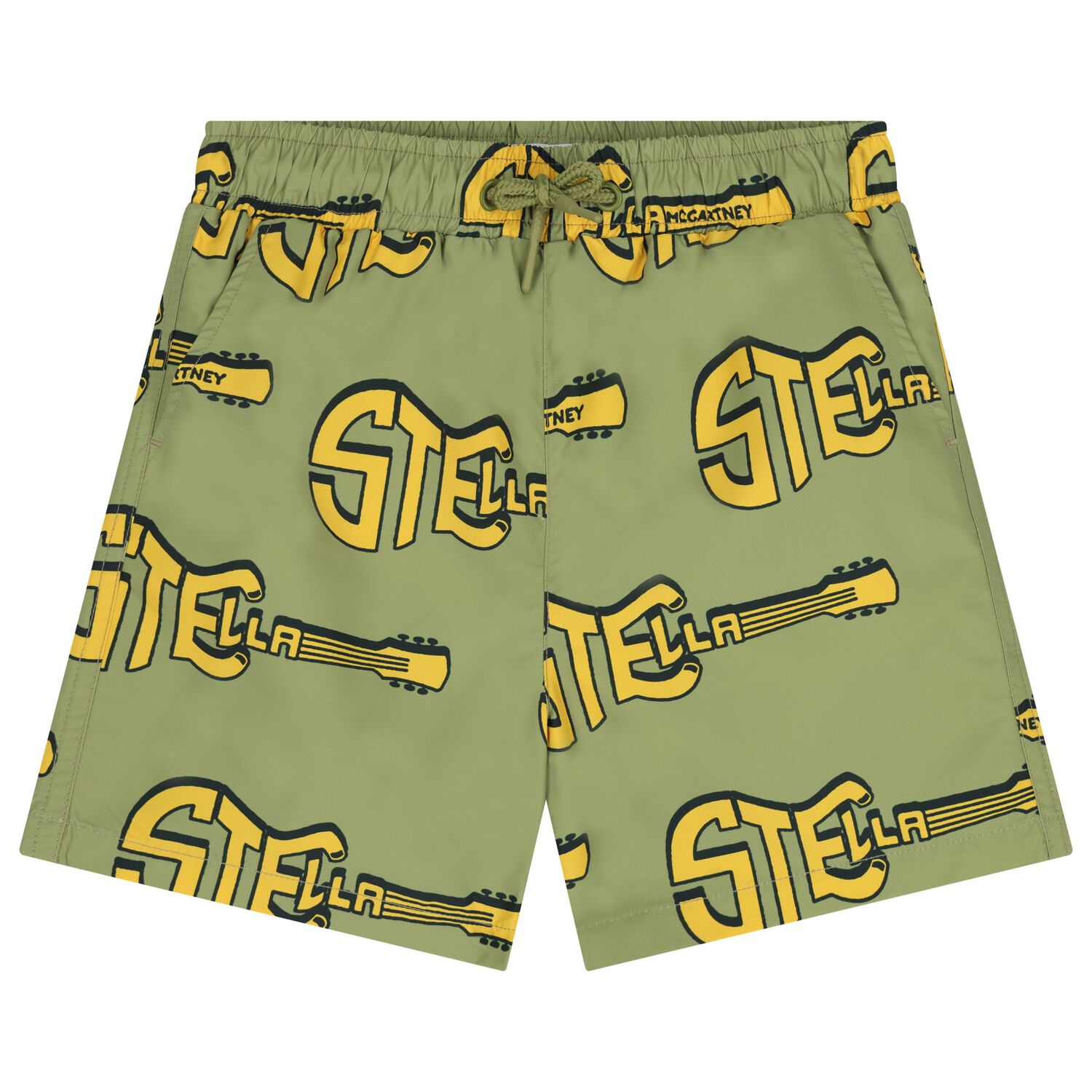 Boys Green & Yellow Guitar Swim Shorts, 1, hi-res