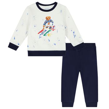 Baby Boys White & Navy Tracksuit