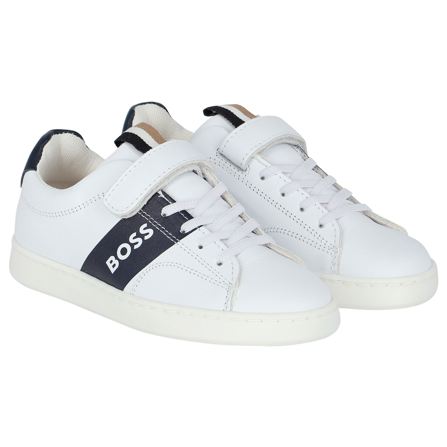 Boys White Logo Trainers, 1, hi-res