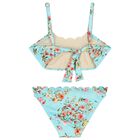 Girls Blue Floral Bikini, 1, hi-res