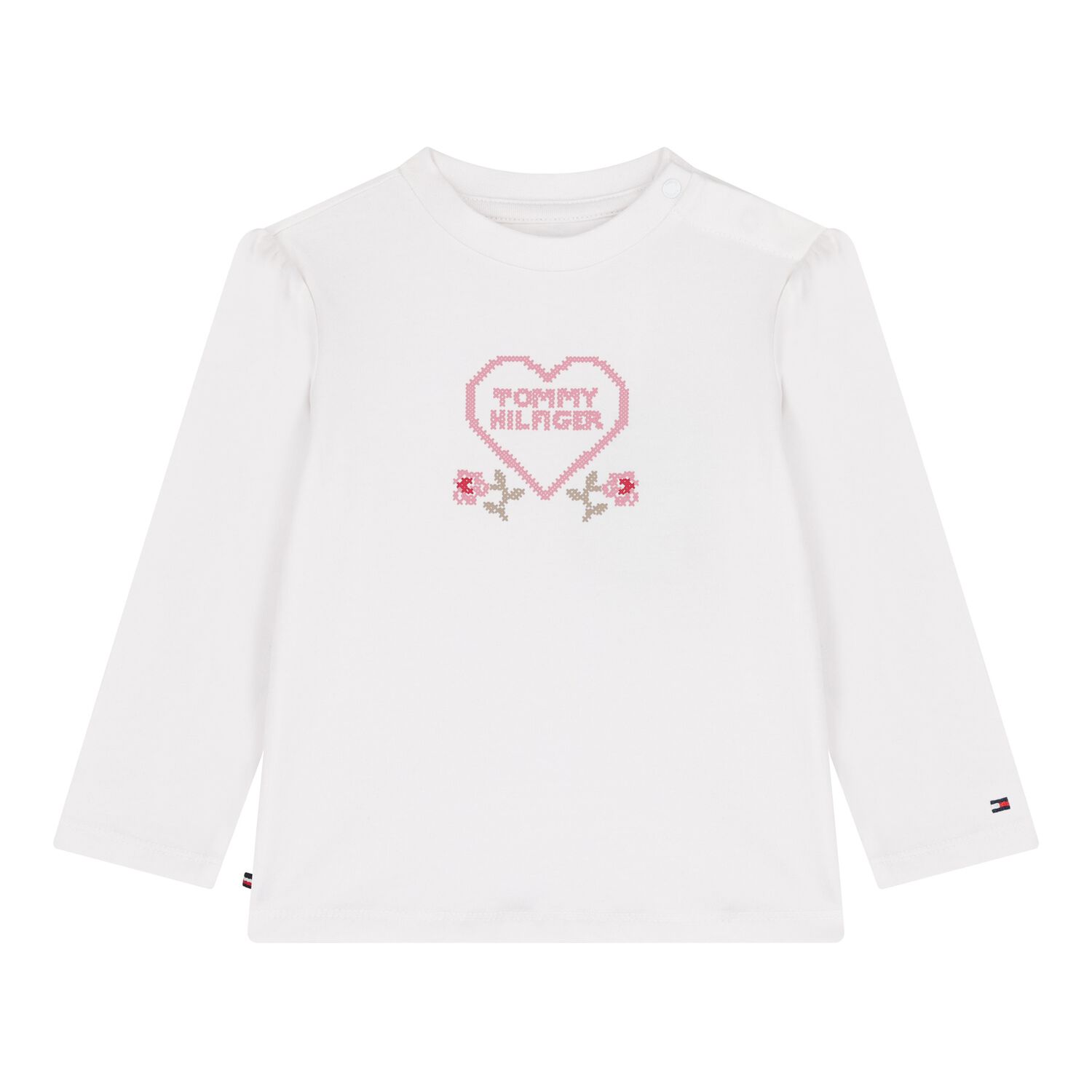 Baby Girls White Logo Long Sleeve Top, 2, hi-res
