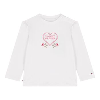 Baby Girls White Logo Long Sleeve Top