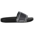 Boys Black & Silver Logo Sliders, 1, hi-res