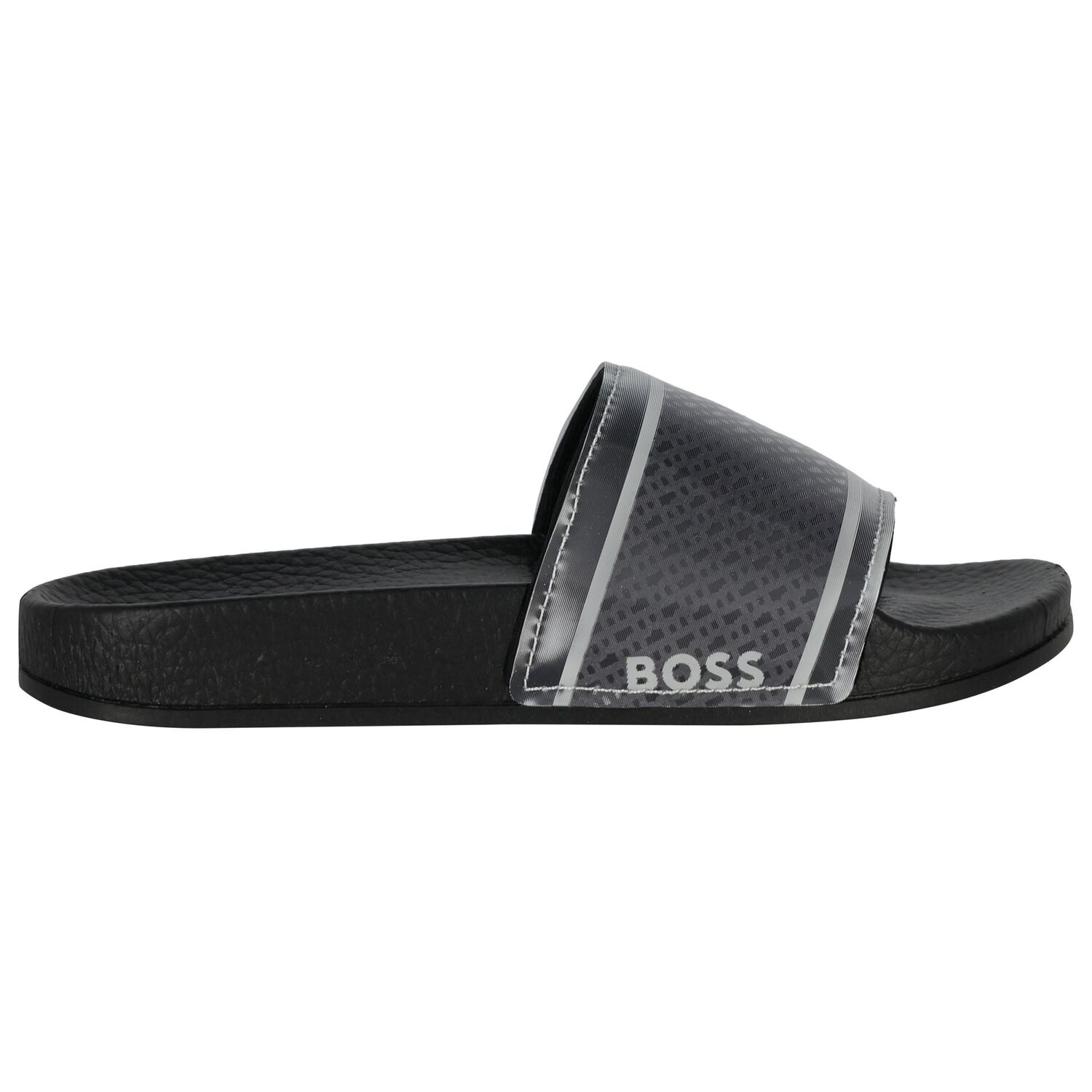 Boys Black & Silver Logo Sliders, 1, hi-res