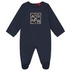 Boys Navy Blue & Gold Babygrow, Hat & Bib Gift Set, 1, hi-res