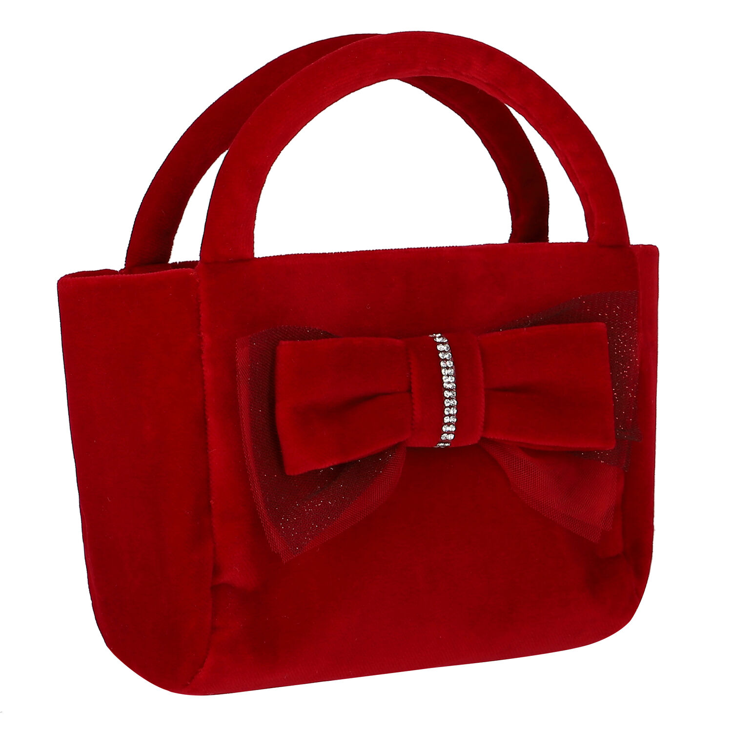 Girls Red Bow Velvet Bag, 1, hi-res