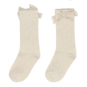 Baby Girls Beige & Gold Bow Socks