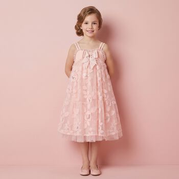 Girls Pink Appliqued Tulle Dress