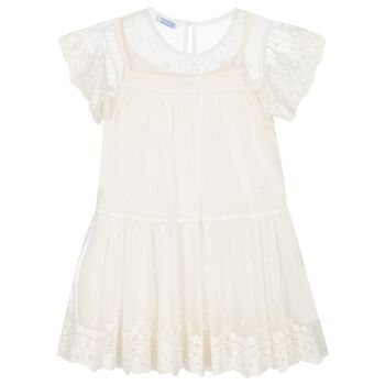 Girls Ivory Embroidered Tulle Dress