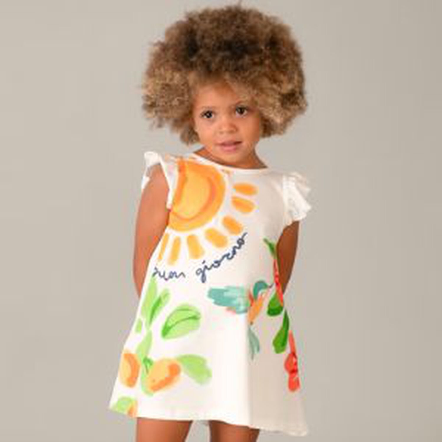 Girls White Ruffled Dress, 3, hi-res