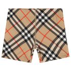 Boys Beige Check Swim Shorts, 1, hi-res