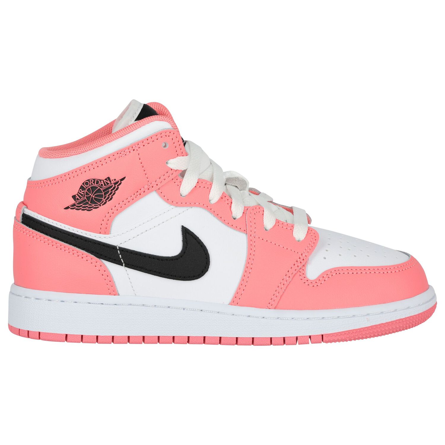 Girls Neon Pink & White Air Jordan 1 Mid Trainers, 7, hi-res