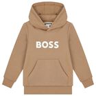 Boys Beige Logo Hooded Top, 2, hi-res