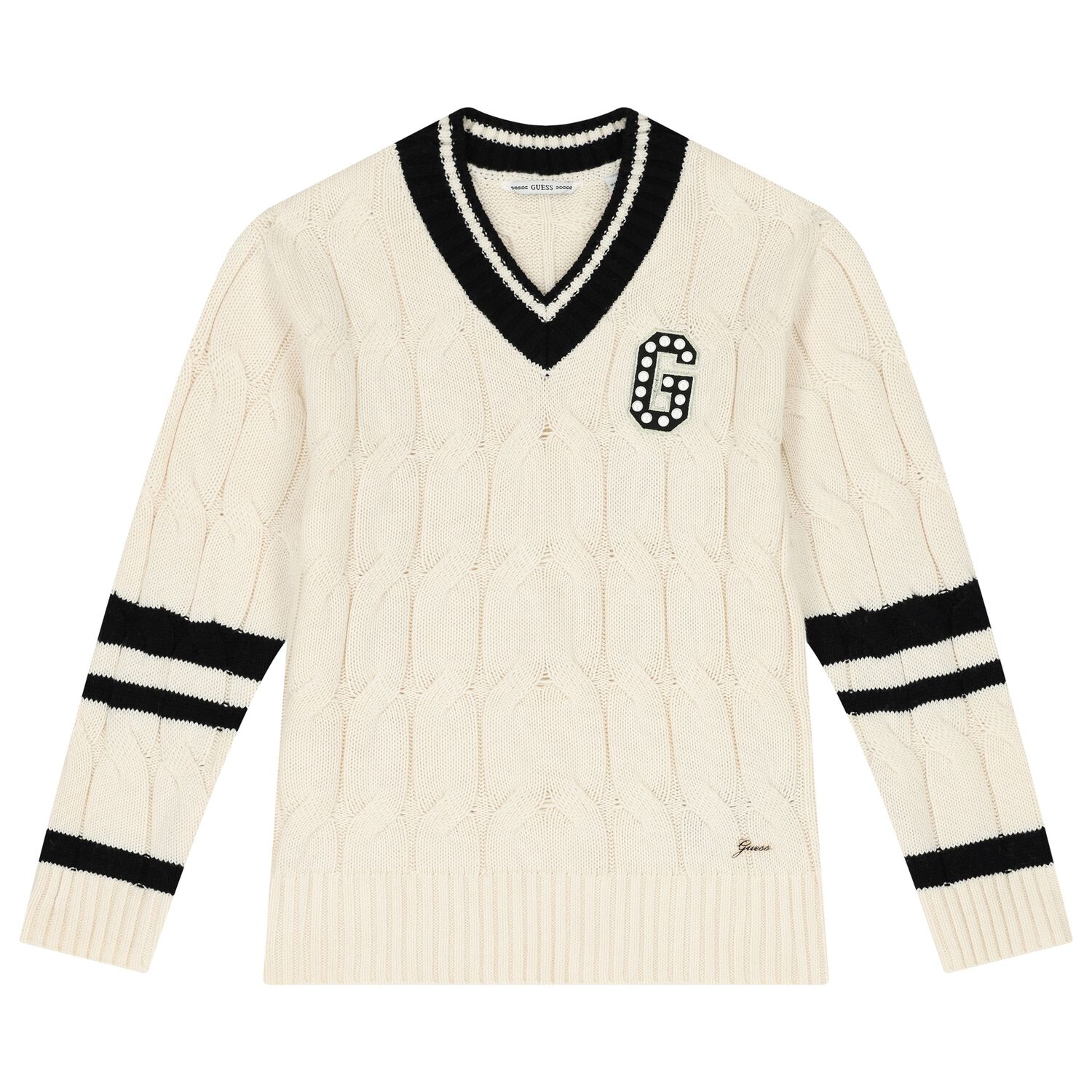 Girls Ivory Logo Knitted Jumper, 1, hi-res