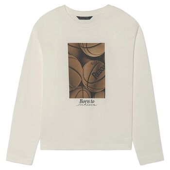 Boys Ivory Basketball Long Sleeve Top