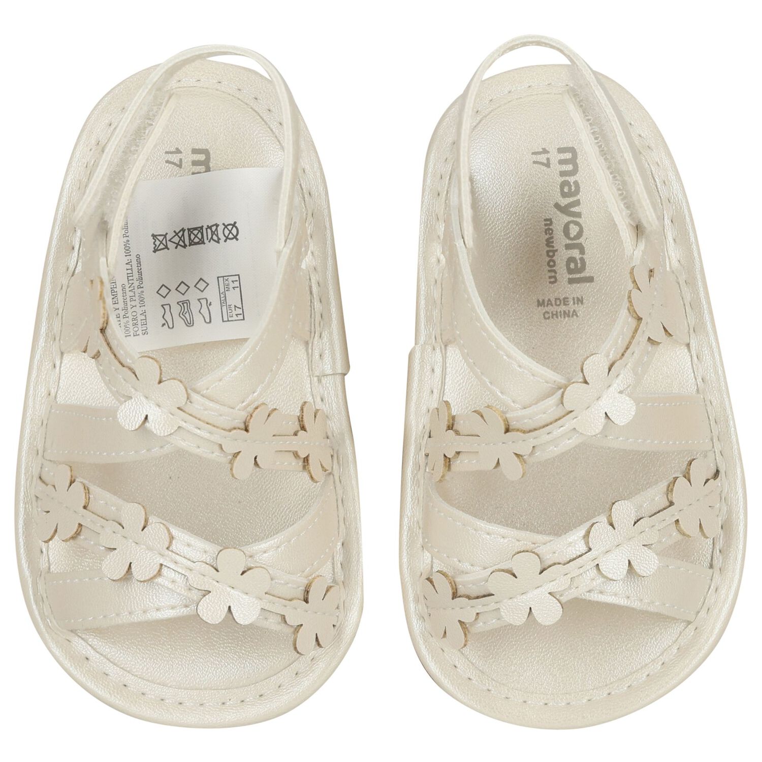 Baby Girls Ivory Flower Sandals, 2, hi-res