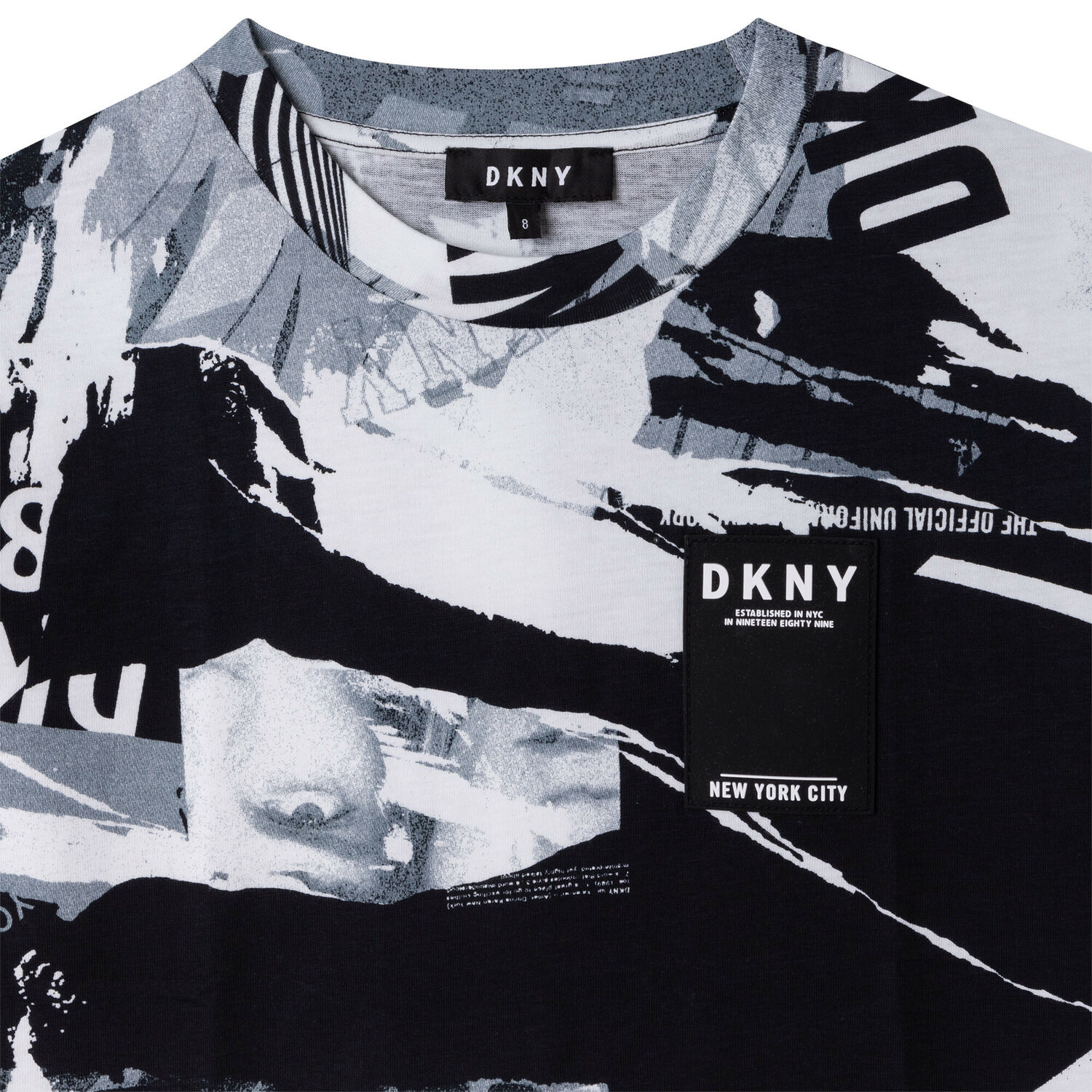 Girls Black & White Logo Dress, 1, hi-res