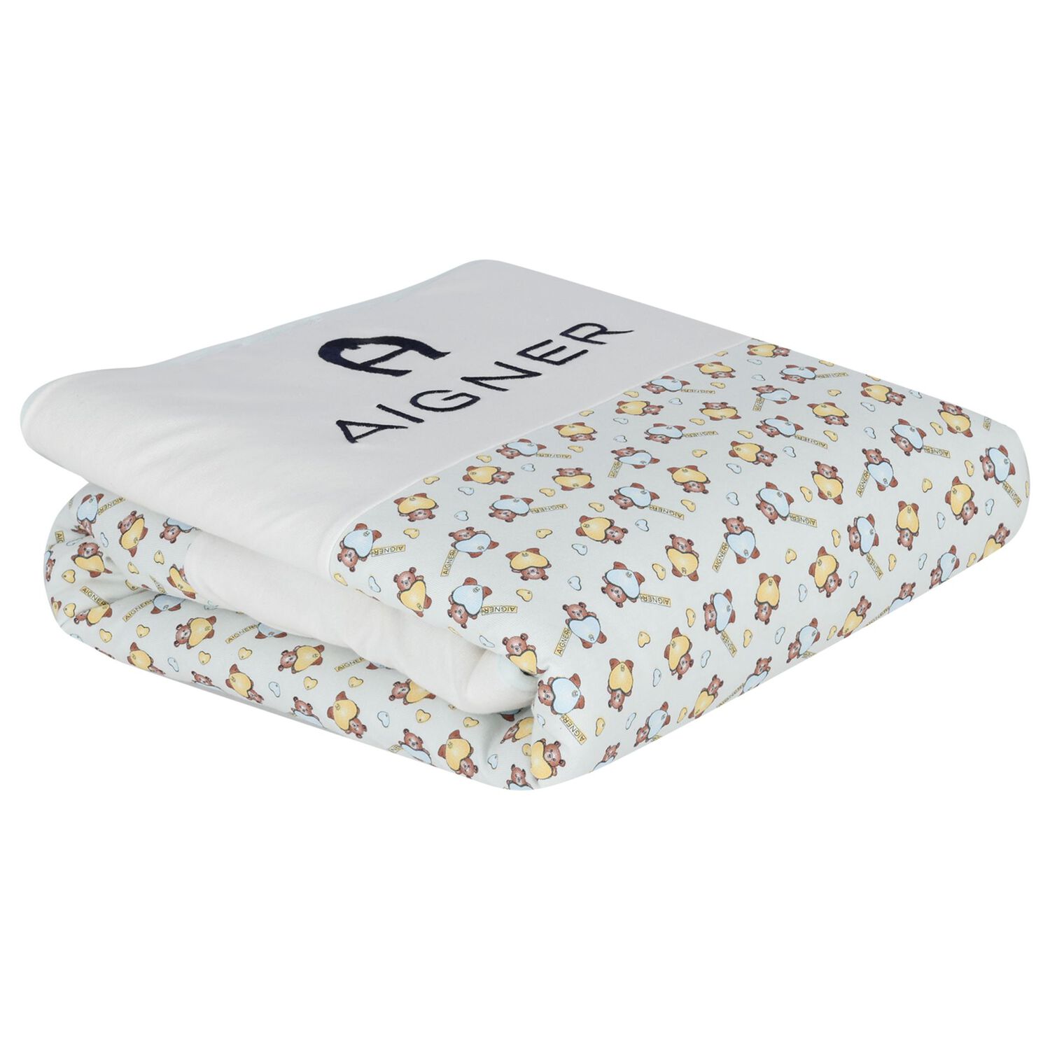 Baby Boys Blue & White Teddy Bear Logo Blanket, 1, hi-res