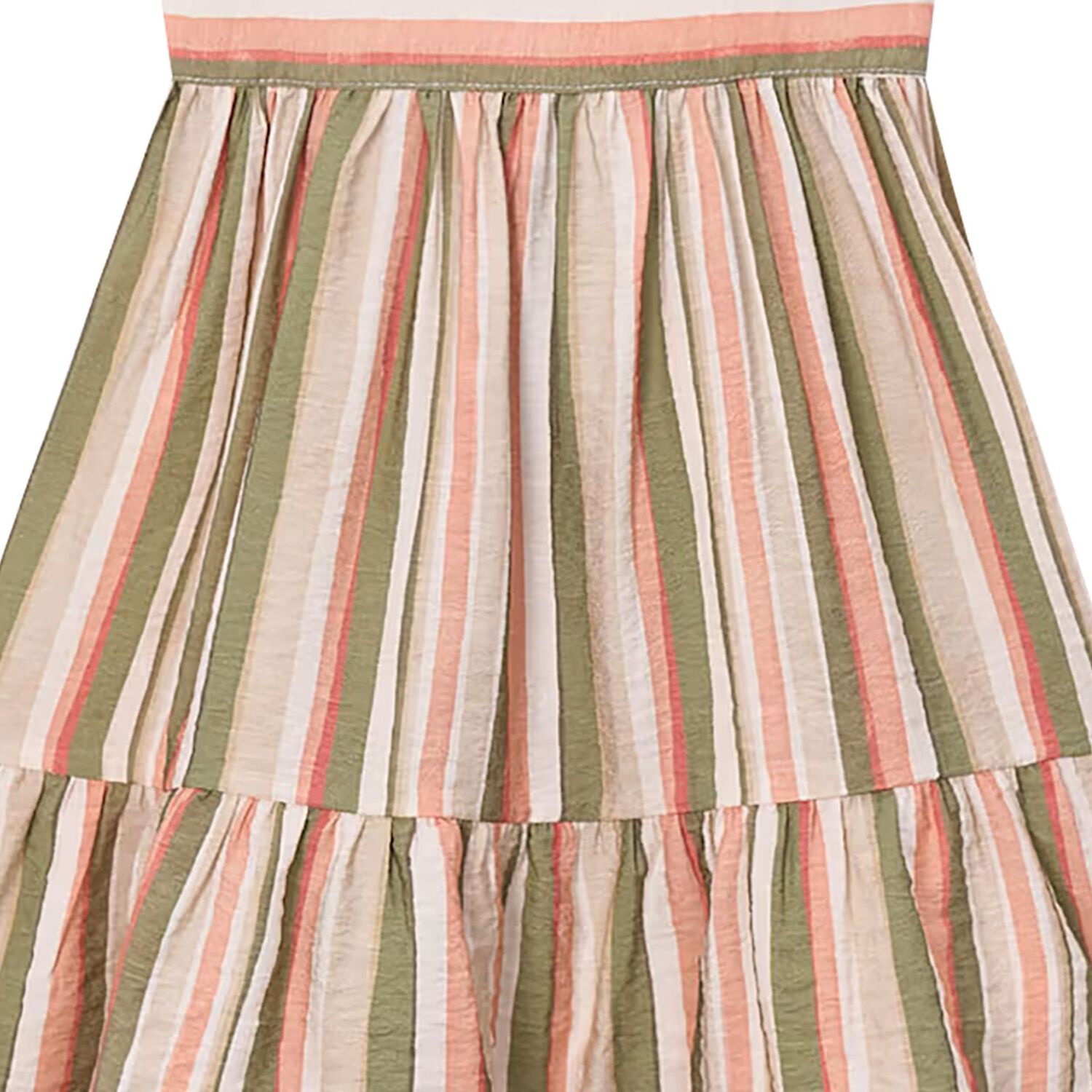 Girls Orange, Beige & Green Striped Dress, 2, hi-res
