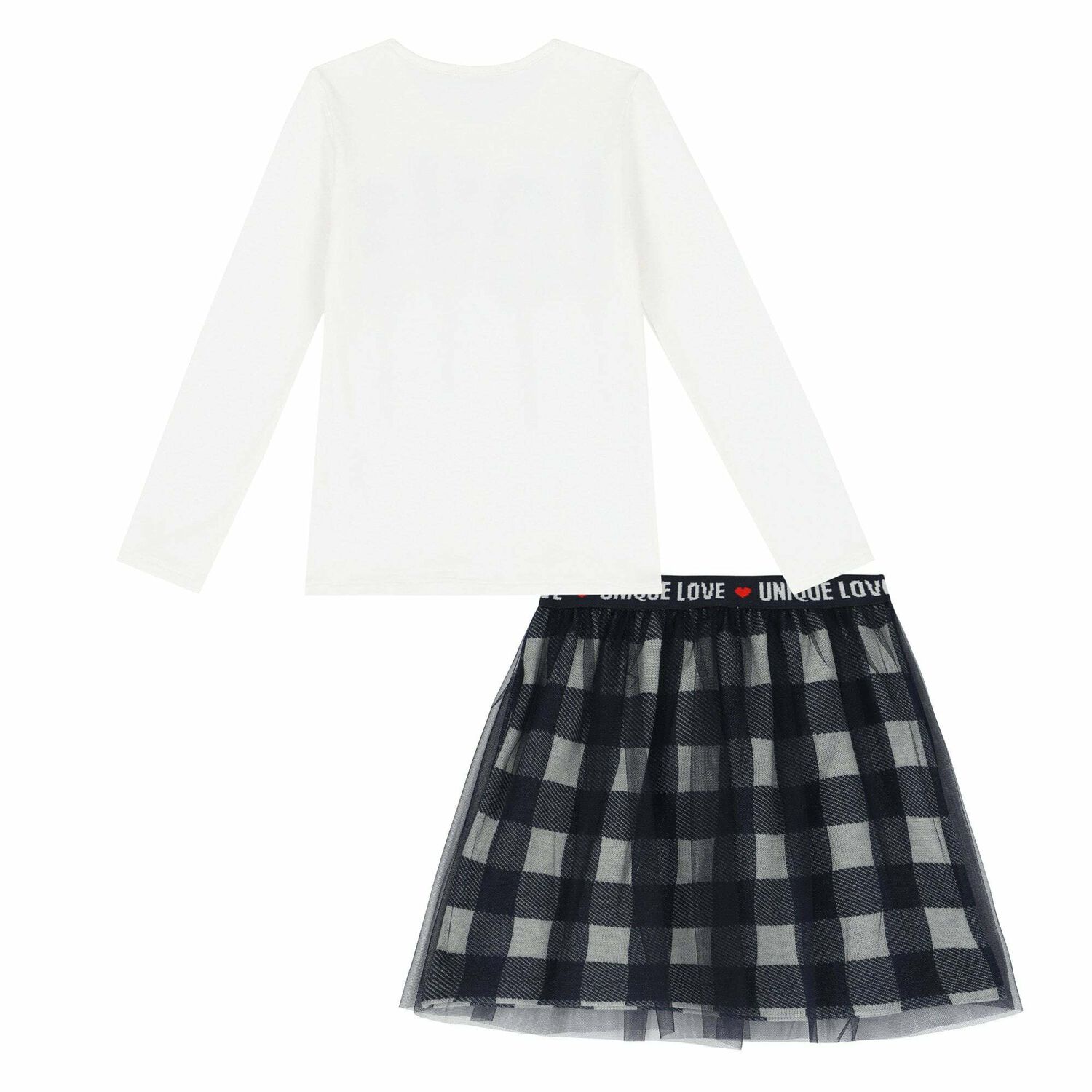 Girls White & Navy Blue Skirt Set, 1, hi-res image number null