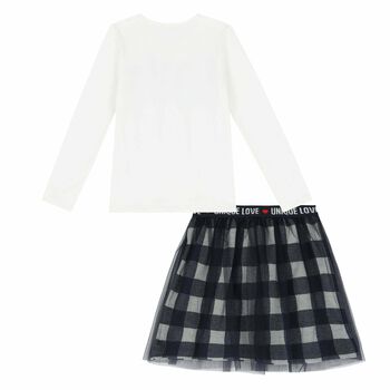 Girls White & Navy Blue Skirt Set