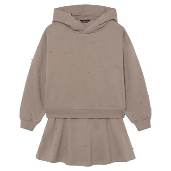 Girls Beige Embellished Skirt Set