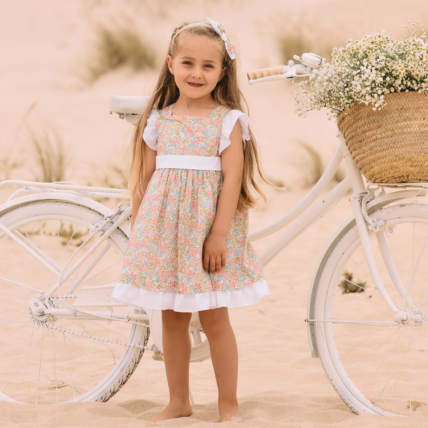Girls Pink & White Floral Dress, 1, hi-res