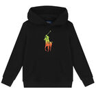 Boys Black Logo Hooded Top, 2, hi-res