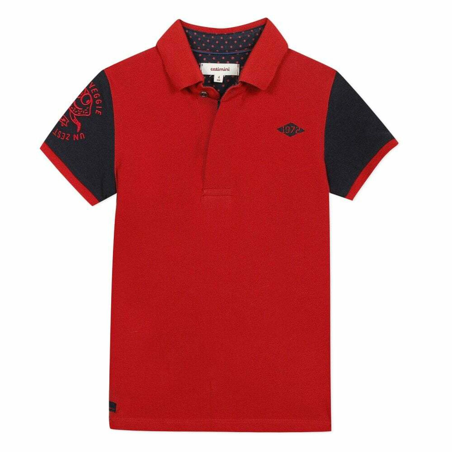 Boys Red Cotton Polo Shirt, 1, hi-res