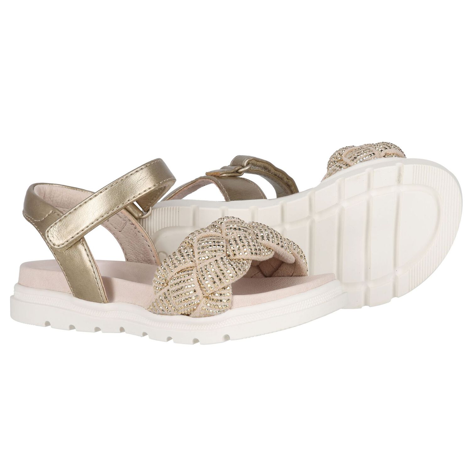 Girls Gold Studded Sandals, 1, hi-res image number null