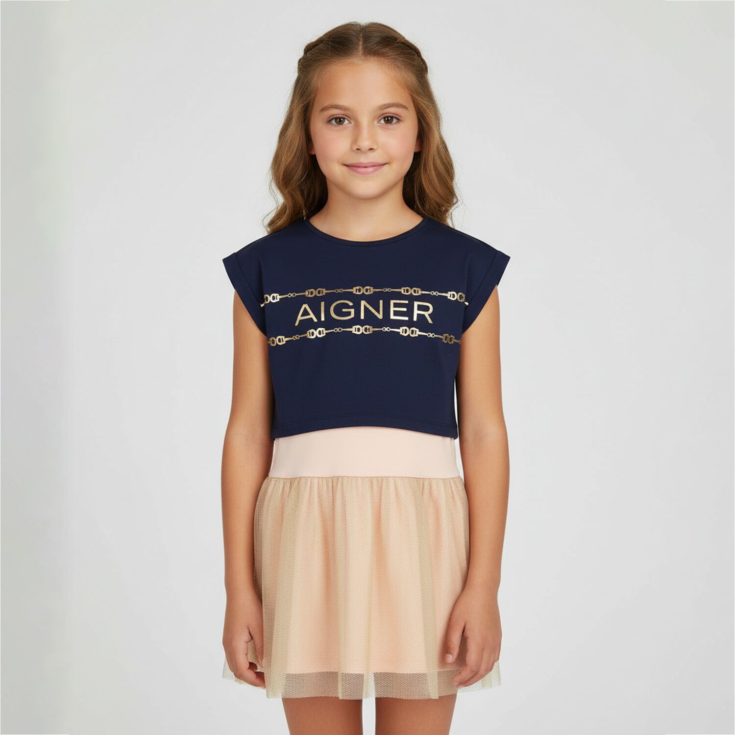 Girls Navy & Pink 2 In 1 Dress Set, 1, hi-res image number null