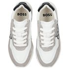 Girls White & Silver Logo Trainers, 1, hi-res