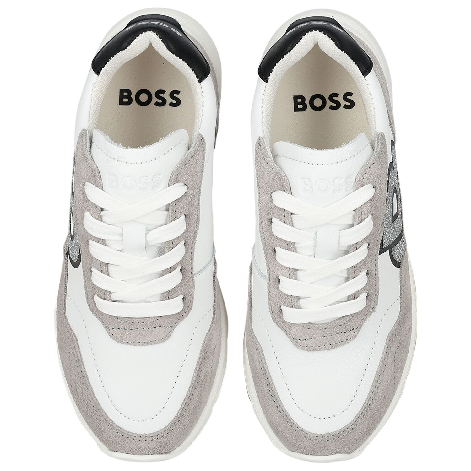 Girls White & Silver Logo Trainers, 1, hi-res image number null