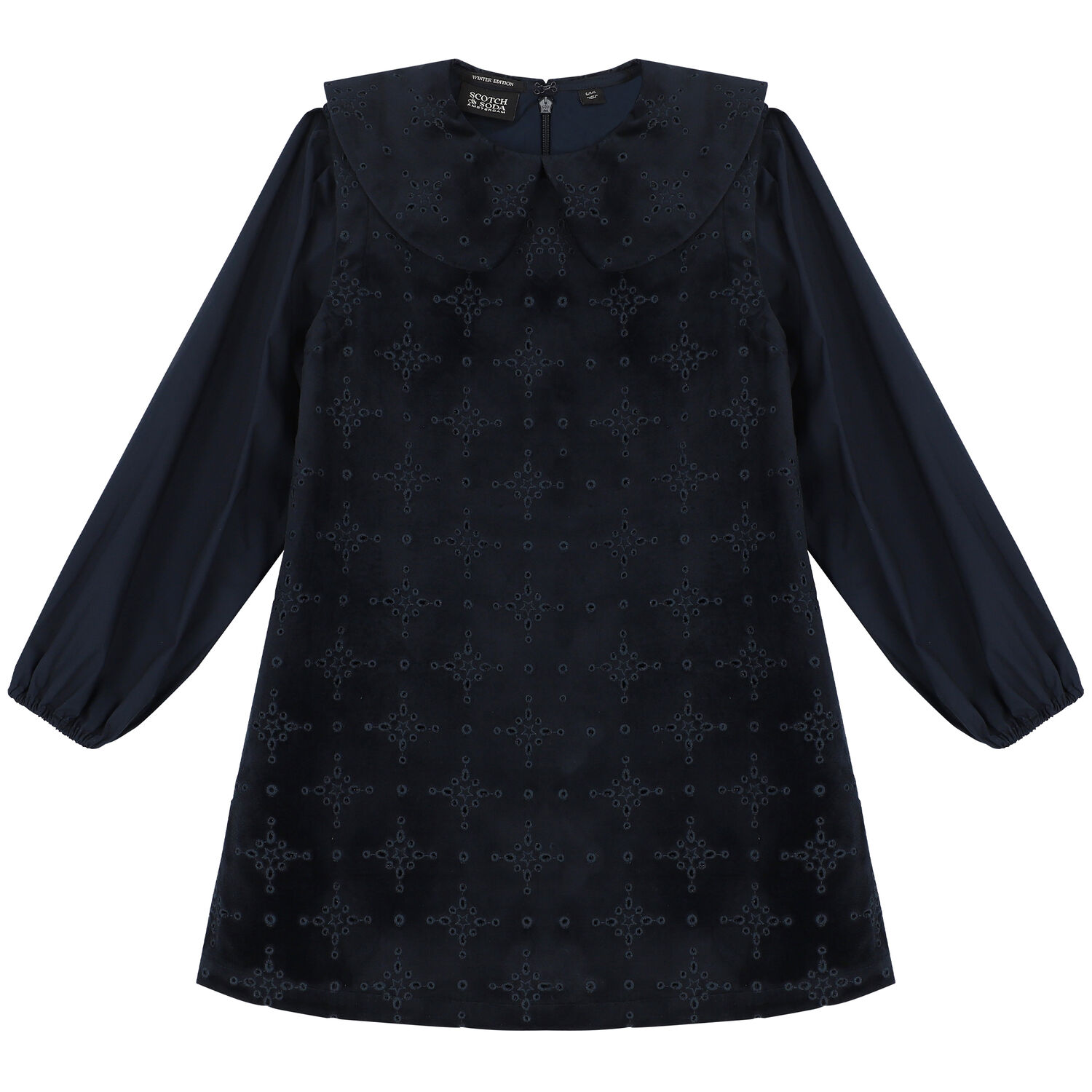 Girls Navy Velvet Dress, 1, hi-res