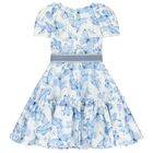Girls White & Blue Butterfly Dress, 1, hi-res